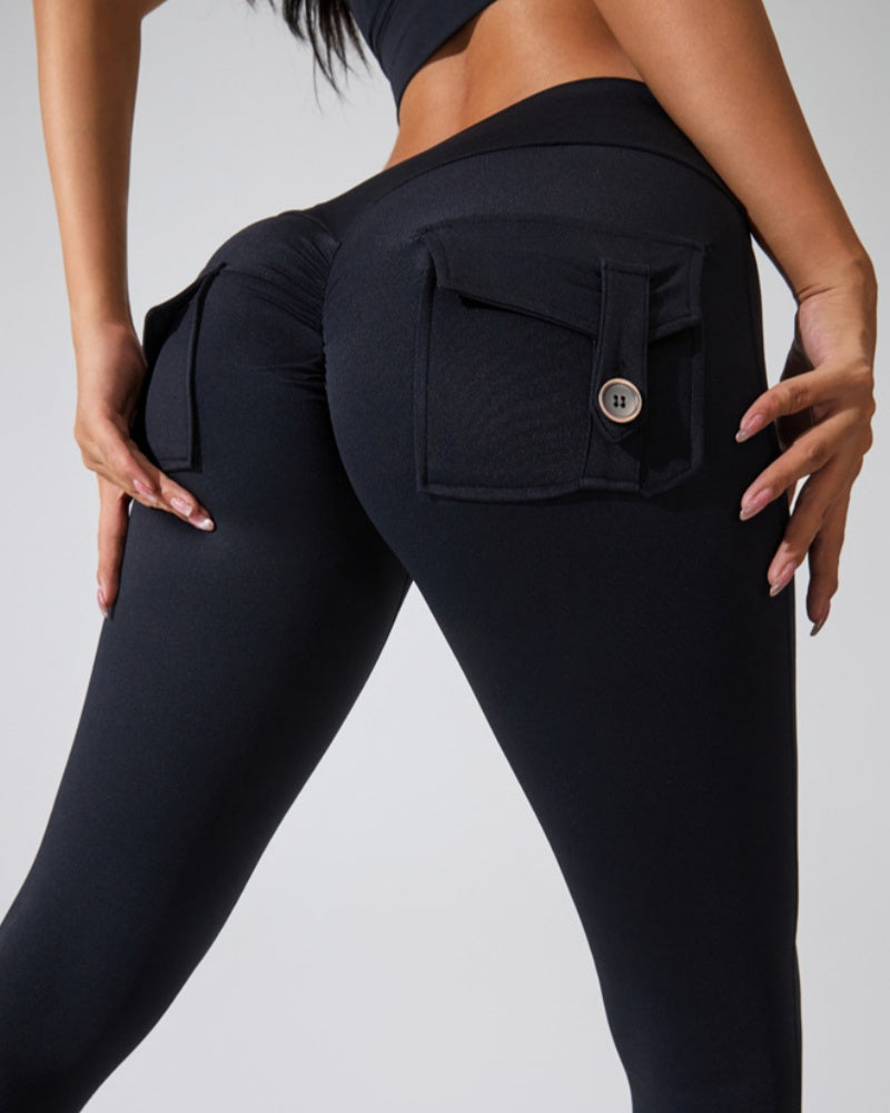 Peach Hip Fitness Leggings with Cargo Pockets - By Qivii