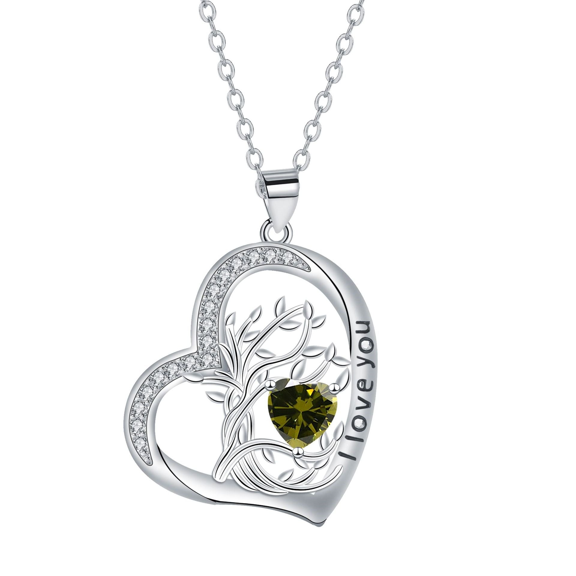 Birthstone Tree Of Life Heart Necklace