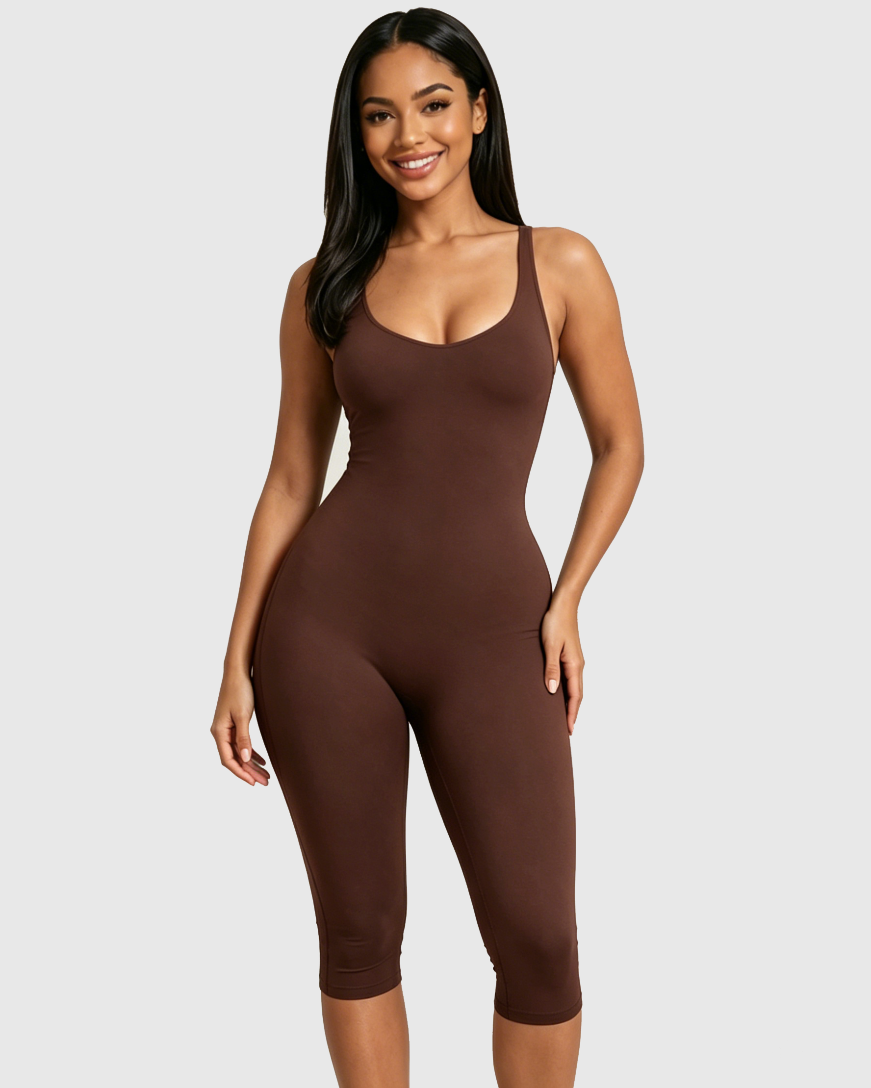 Solid Sleeveless Bodycon Capri Length Jumpsuit - By Qivii