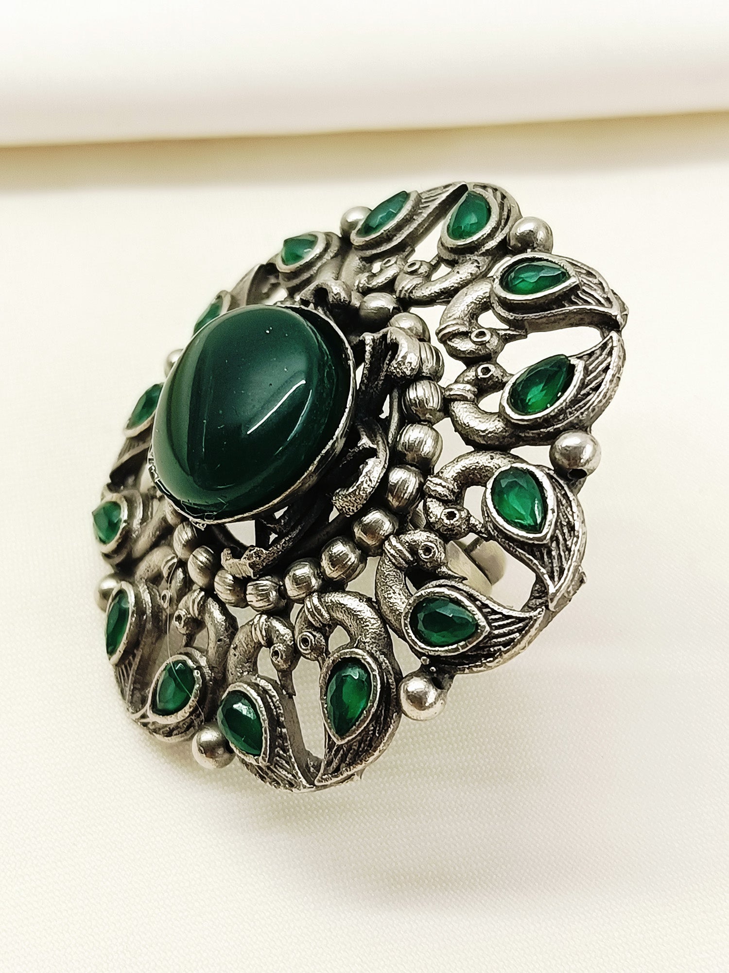 Mritsa Green Oxidized Finger Ring