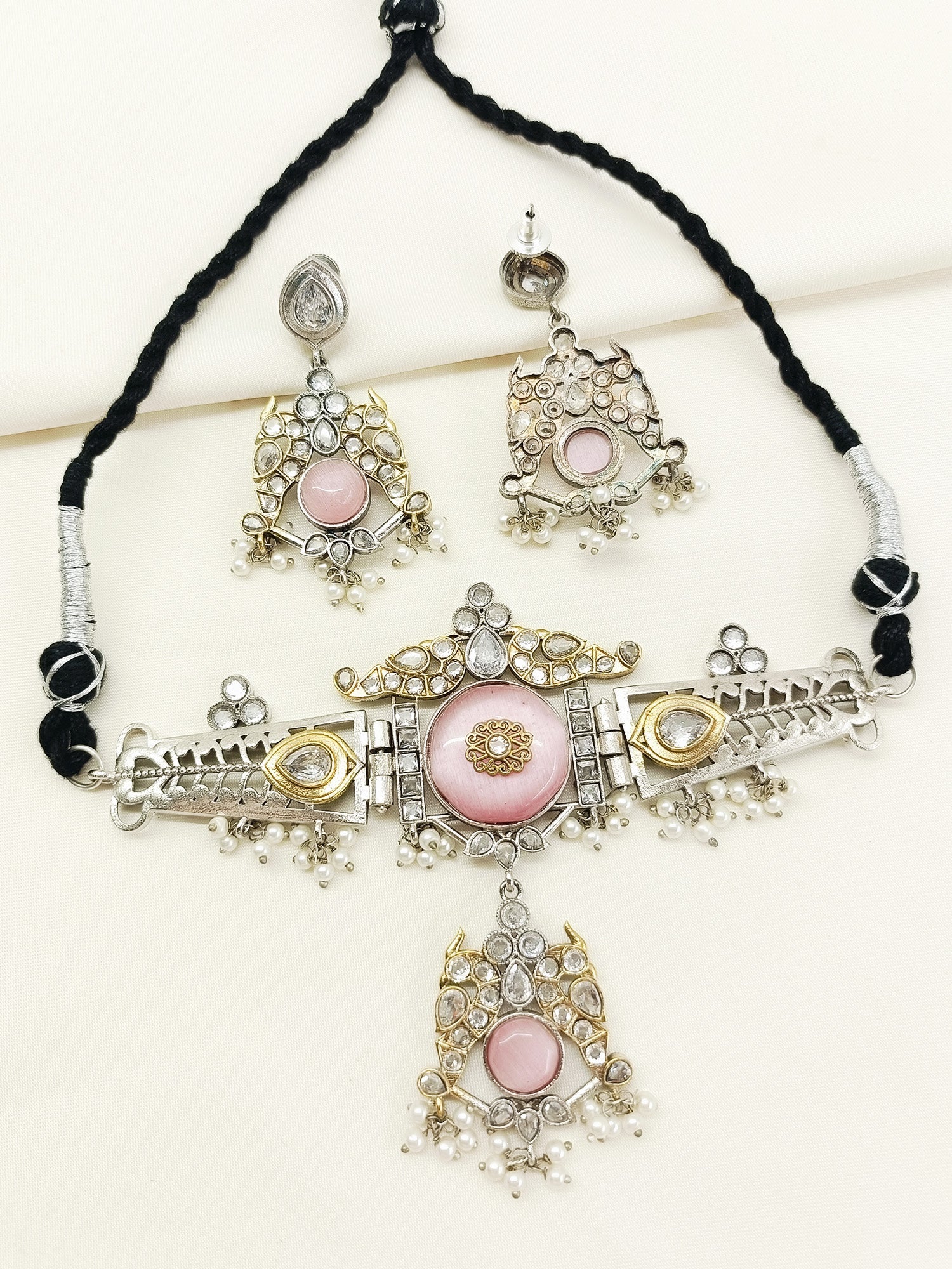 Vienna Pink Oxidized Choker Set