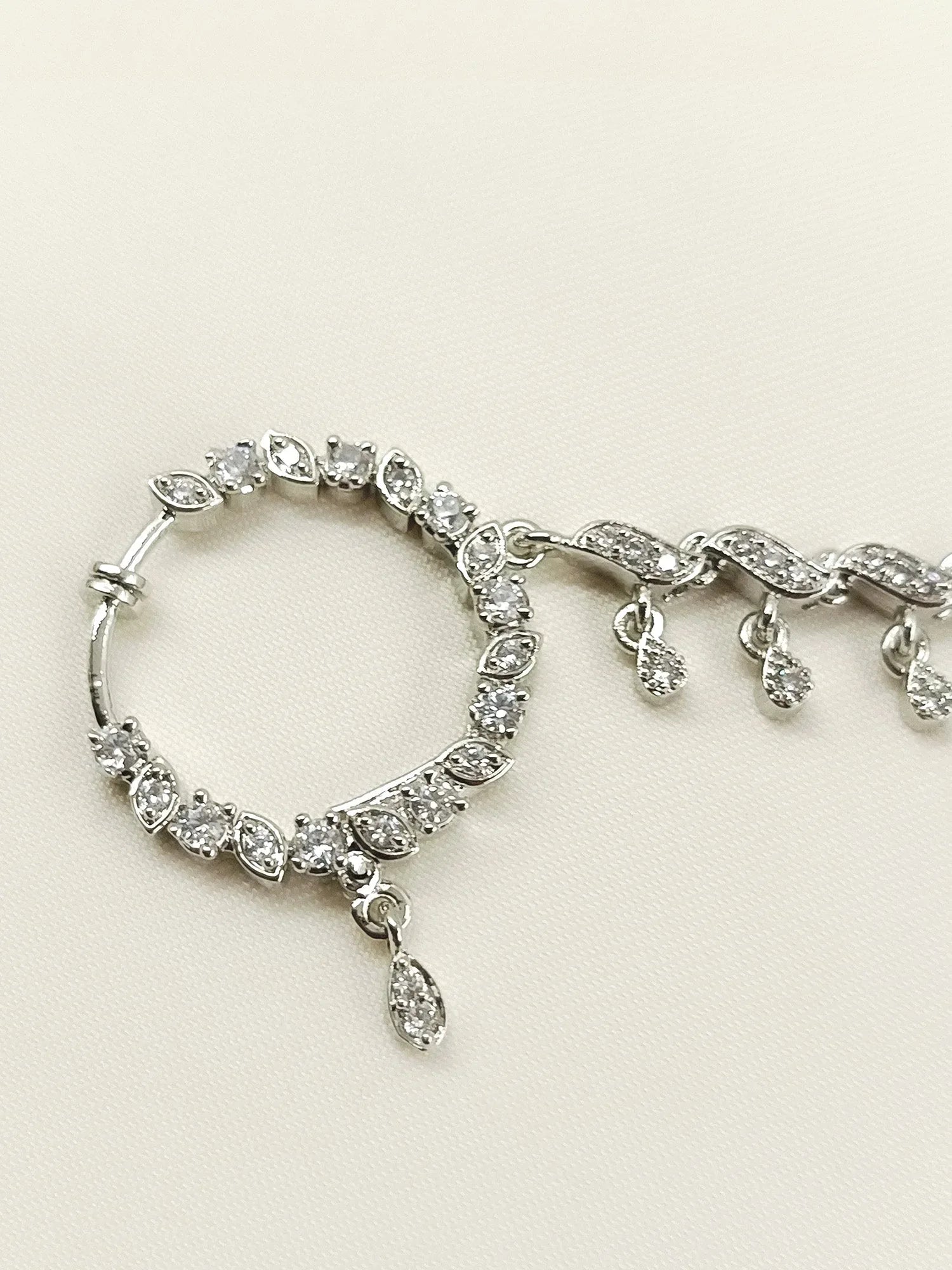 Gitika White American Diamond Nath