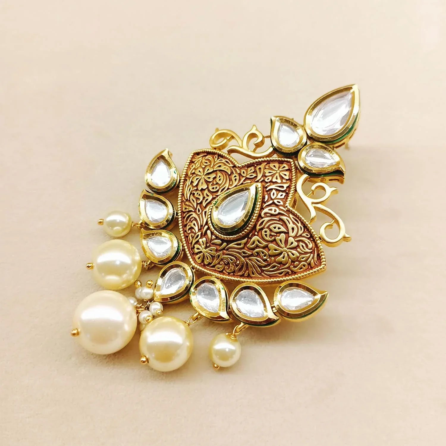 Anuradha Pearl Drops Gold Plated Kundan Earrings