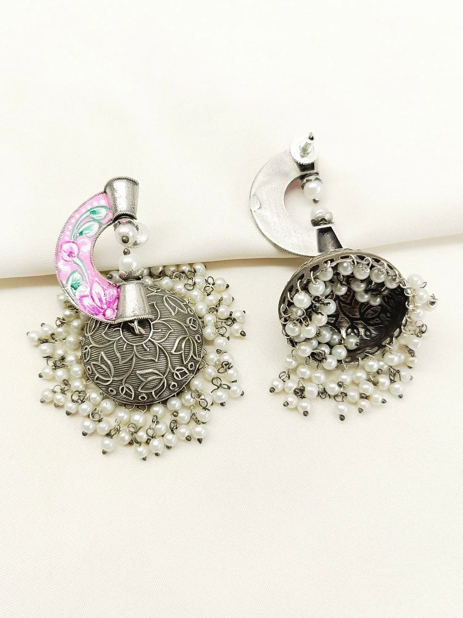 Aishani Pink Oxidized Jhumki