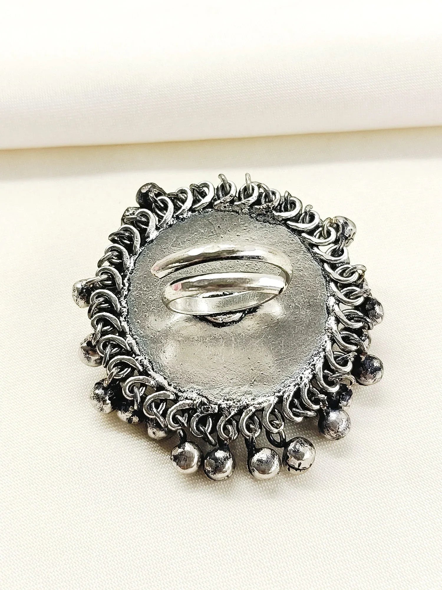 Nabhya White Pearl Oxidized Finger Ring