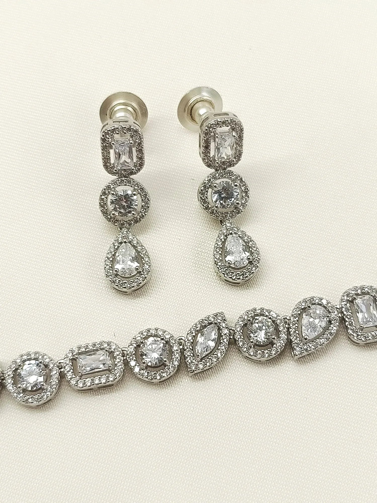 Neya Silver Plated With American Diamond Necklace Set