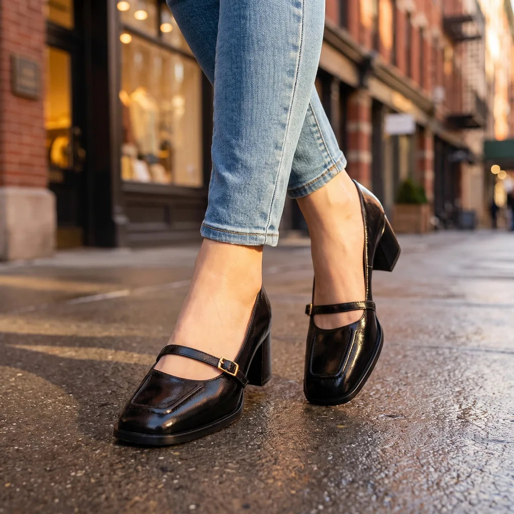 Alessandra women's orthopedic patent Mary Jane shoes by Hudson Ridge featuring a classic design and comfortable heel for women.