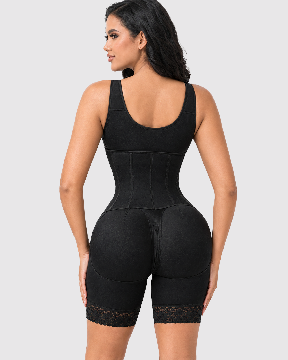 Double Compression Steel Mid-Thigh Shapewear with Boned Corset Faja