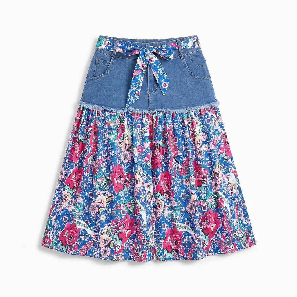 Amelia Denim Floral Skirt