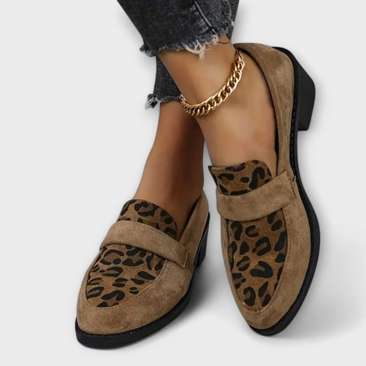 Hudson Ridge Amelia women's orthopedic Mary Jane loafers in leopard print, stylish and comfortable women's footwear.