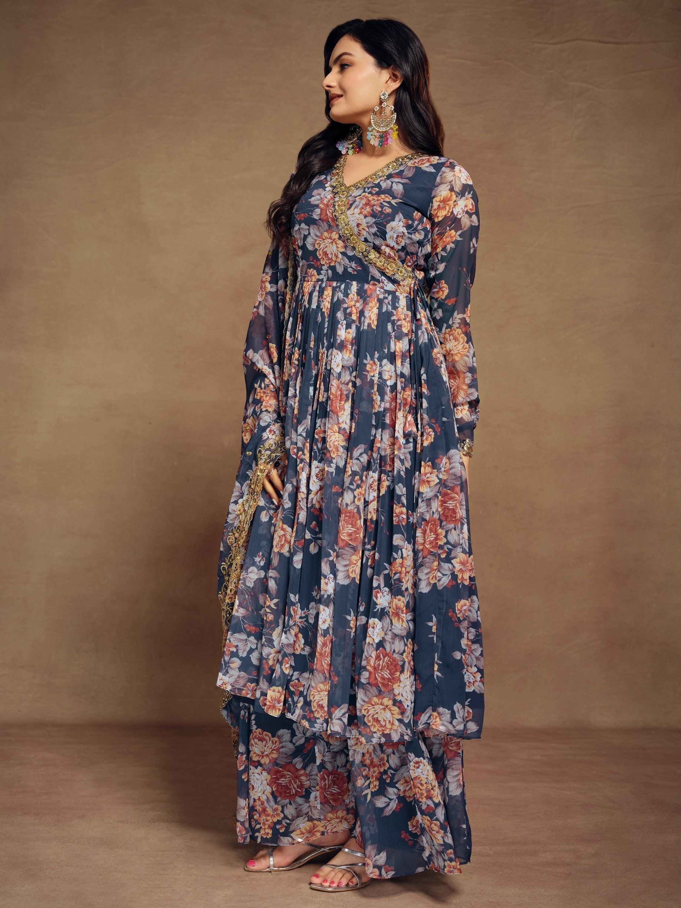 Exquisite blue chiffon palazzo suit to elevate your ethnic wear collection