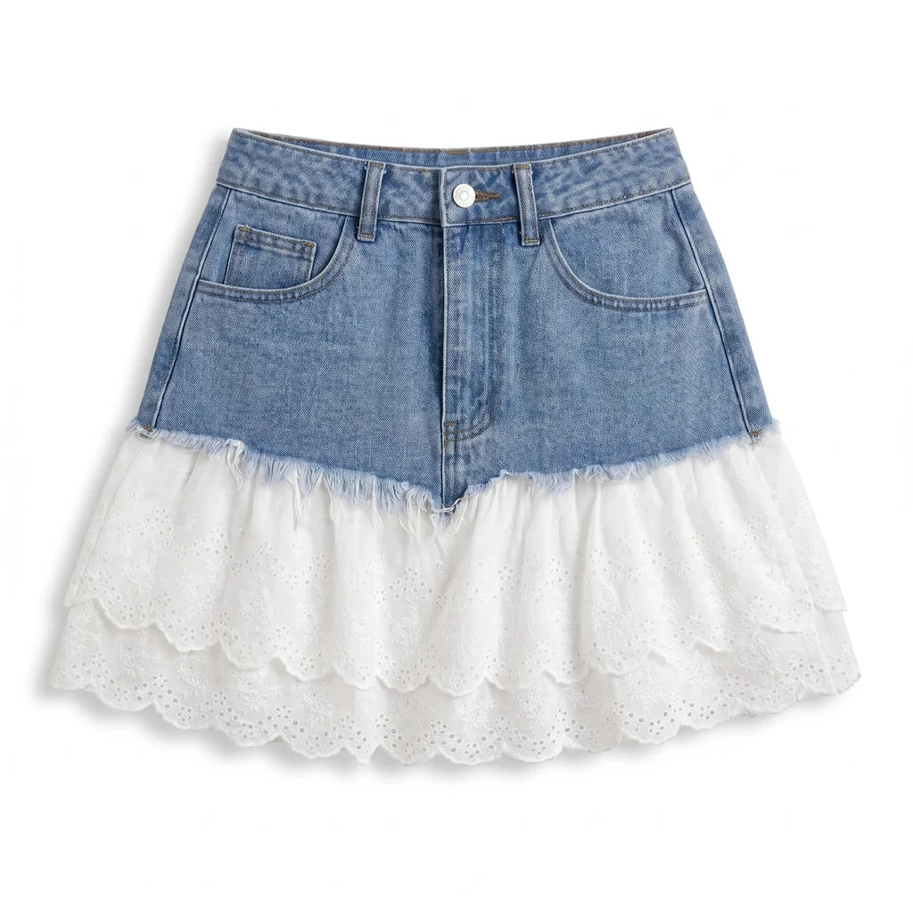 Aria Lace Denim Skirt