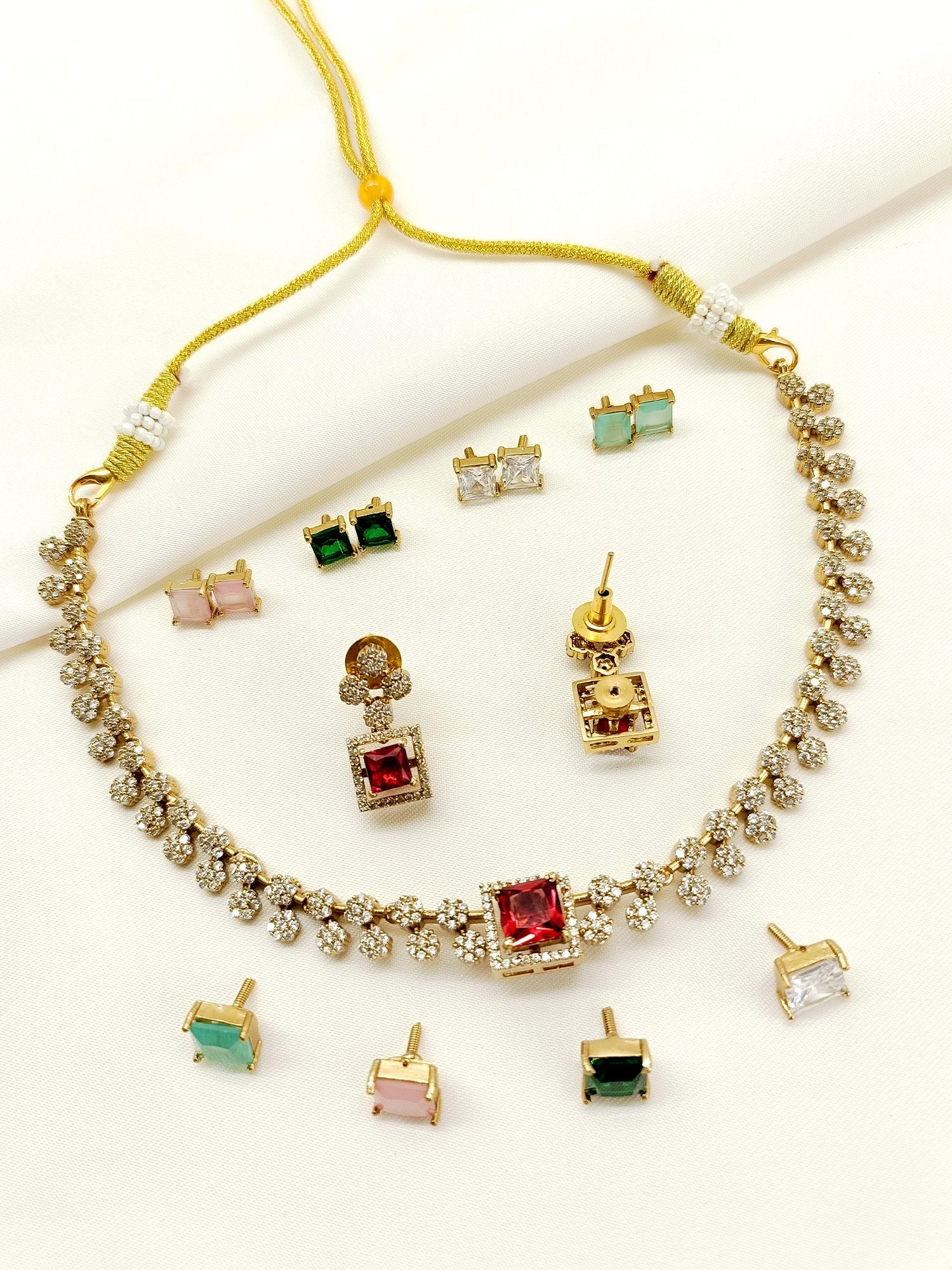 Elsa Multi Colour Polki Necklace Set - qivii