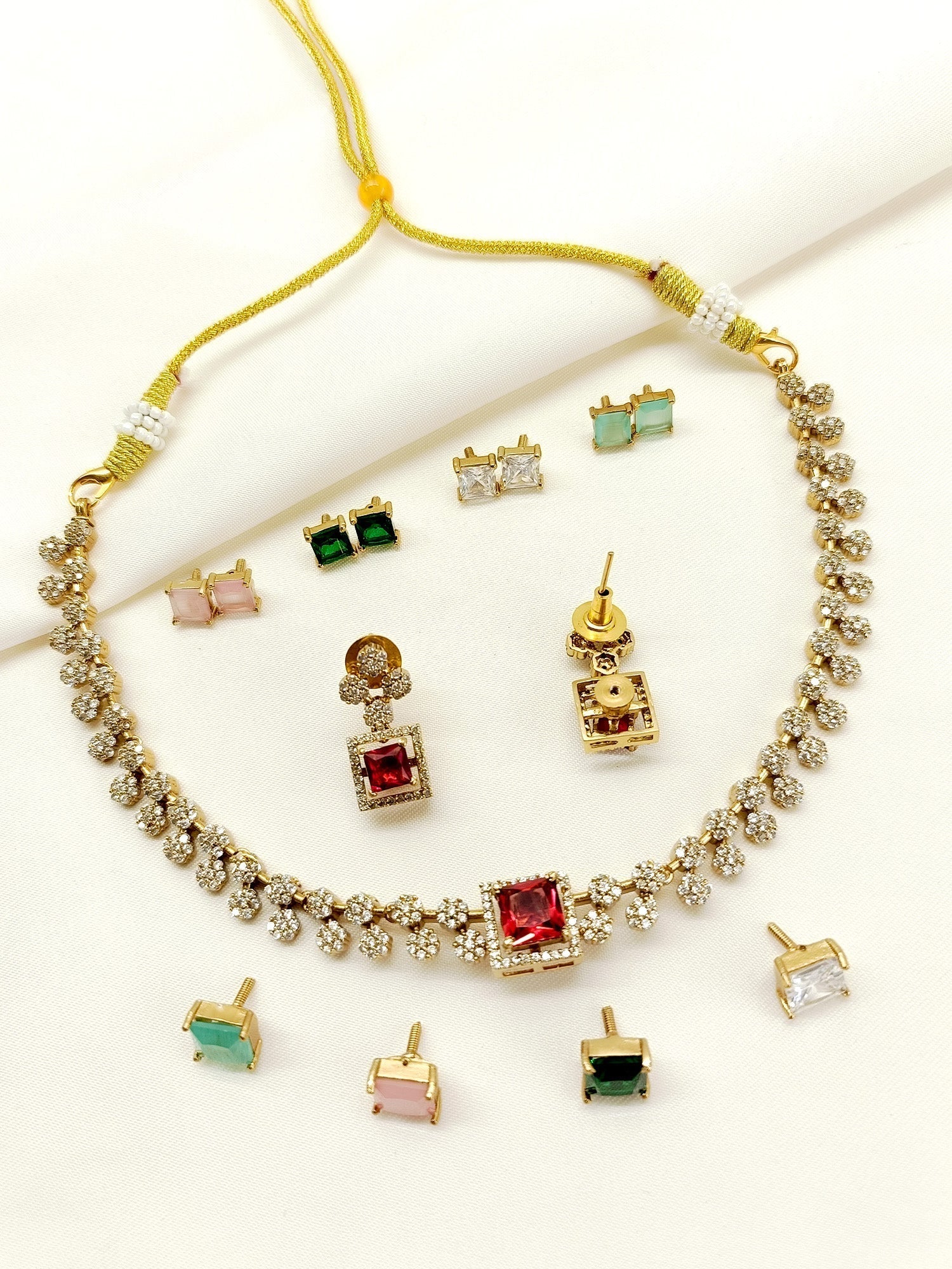 Elegant and timeless Polki necklace set with changeable stones