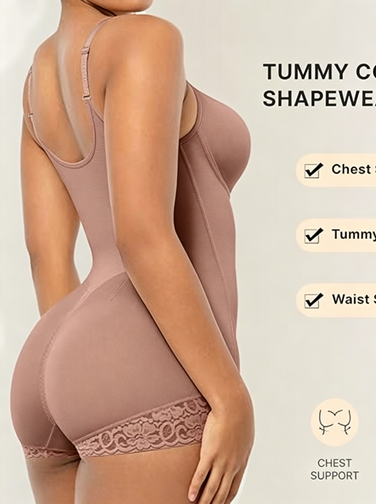 Lace-trimmed Tummy Control Zipper Shapewear Bodysuit