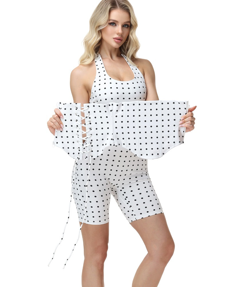 Hourglass Figure Corset Romper in Polka Dot Two Piece Set