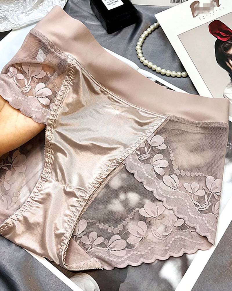 High-End Satin Light Luxury Lace High-Waisted Belly Pants - By Qivii