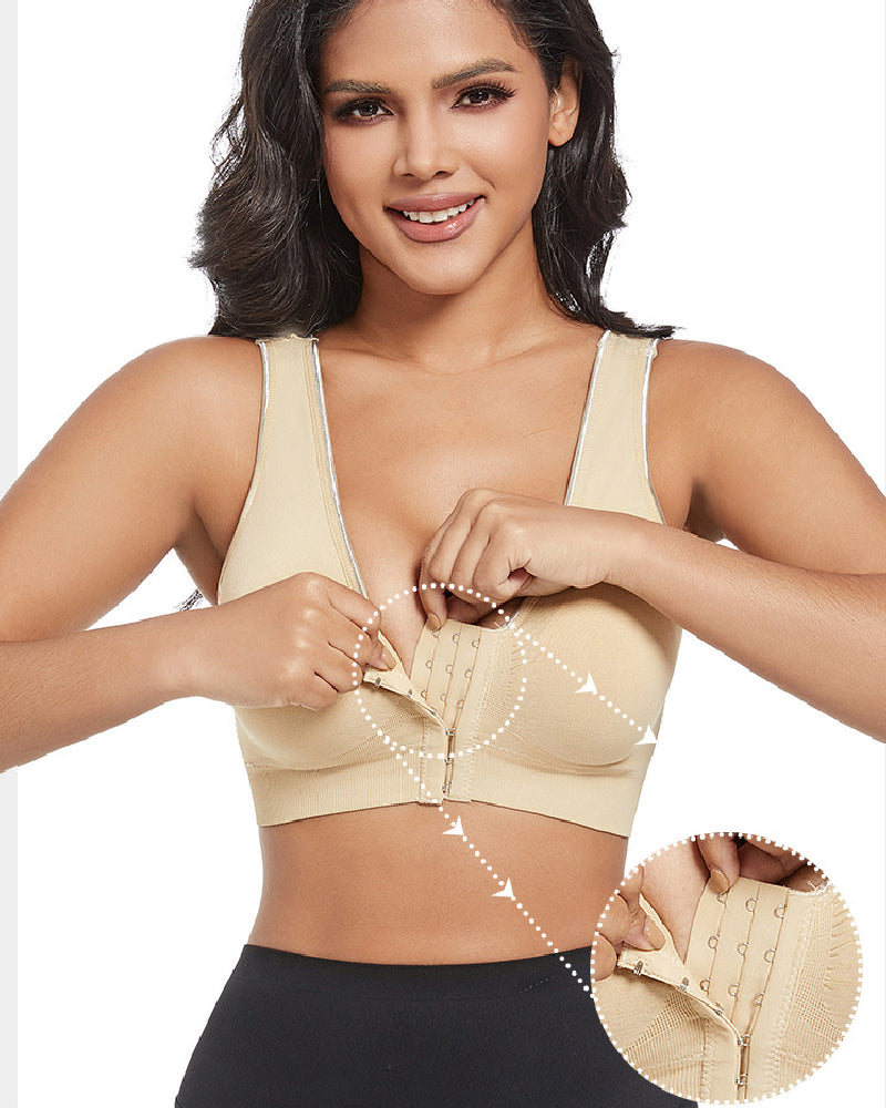 Women's Plus Size Front Buckle Solid Hollow Breathable Wireless Sports Bra - By Qivii