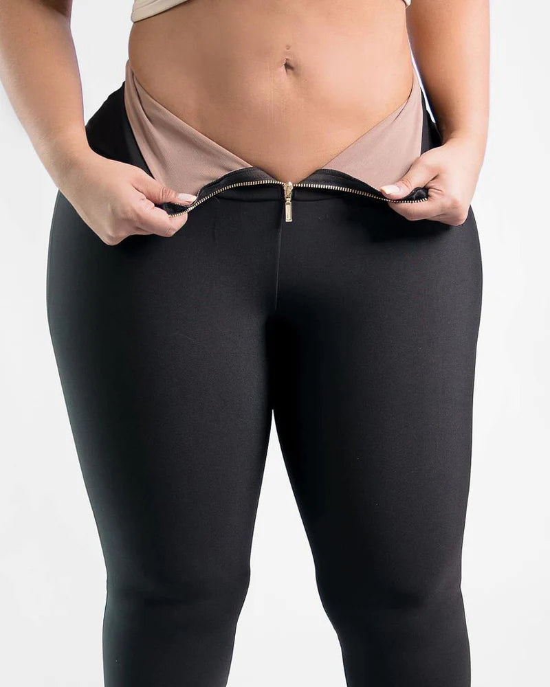 High Waisted Tummy Control Butt Lifting Leggings Comfy Stretch Slimming Skinny Pants with Zipper - By Qivii