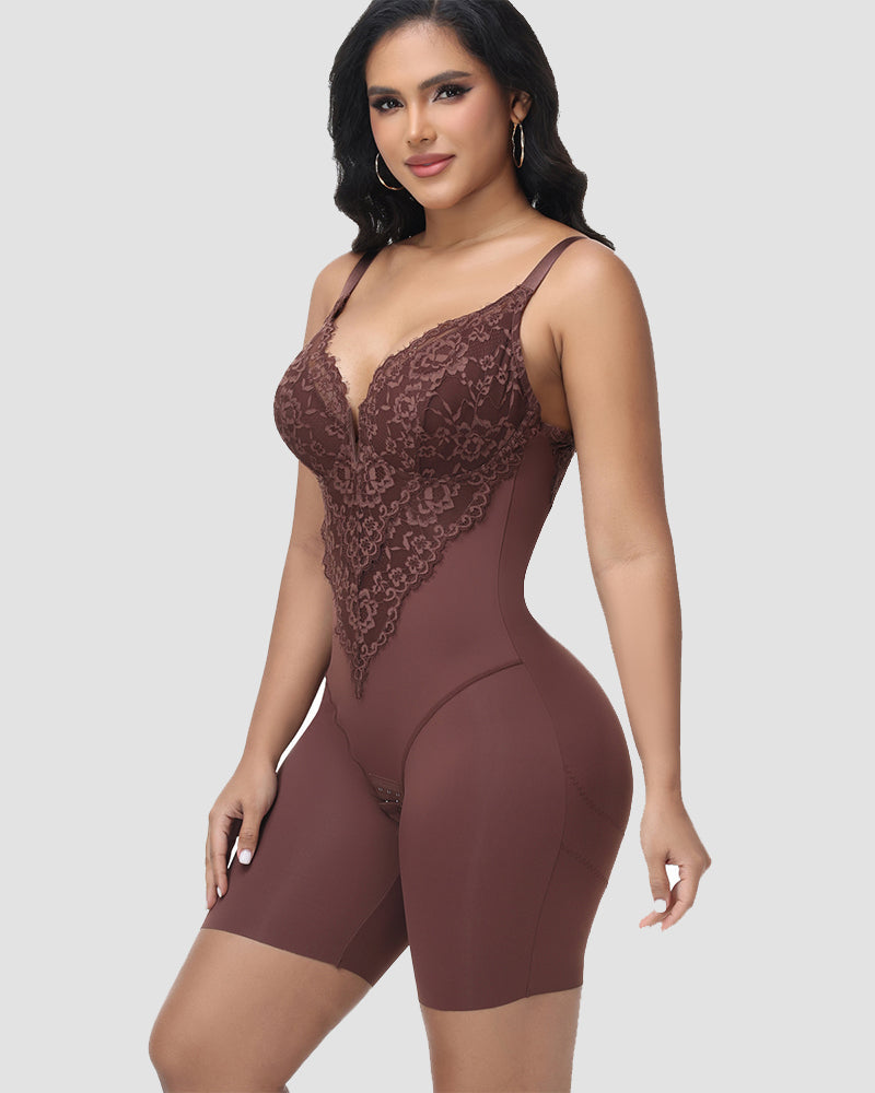 Shapshe® Lace Plunge Backless Bodysuit Shapewear - By Qivii
