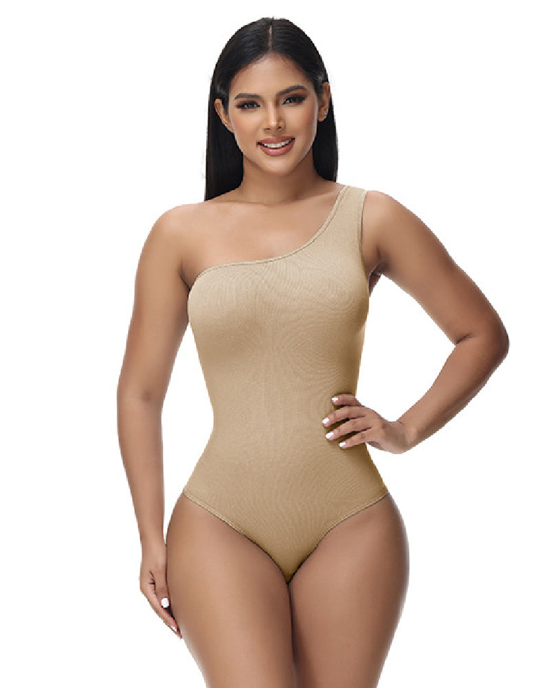 Shapshe® Sexy Ribbed One Shoulder Sleeveless Tank Top Tight Stretch Bodysuit - By Qivii