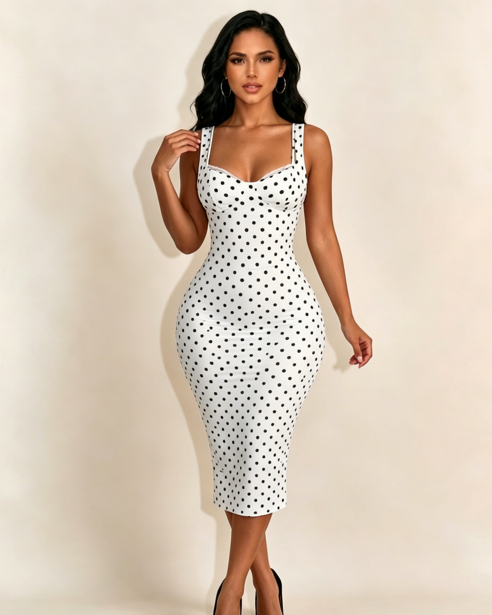 Women's Sexy Slim-Fit Stretchy Classic Polka Dot Hourglass Maxi Dress (Upgraded fabric) - By Qivii