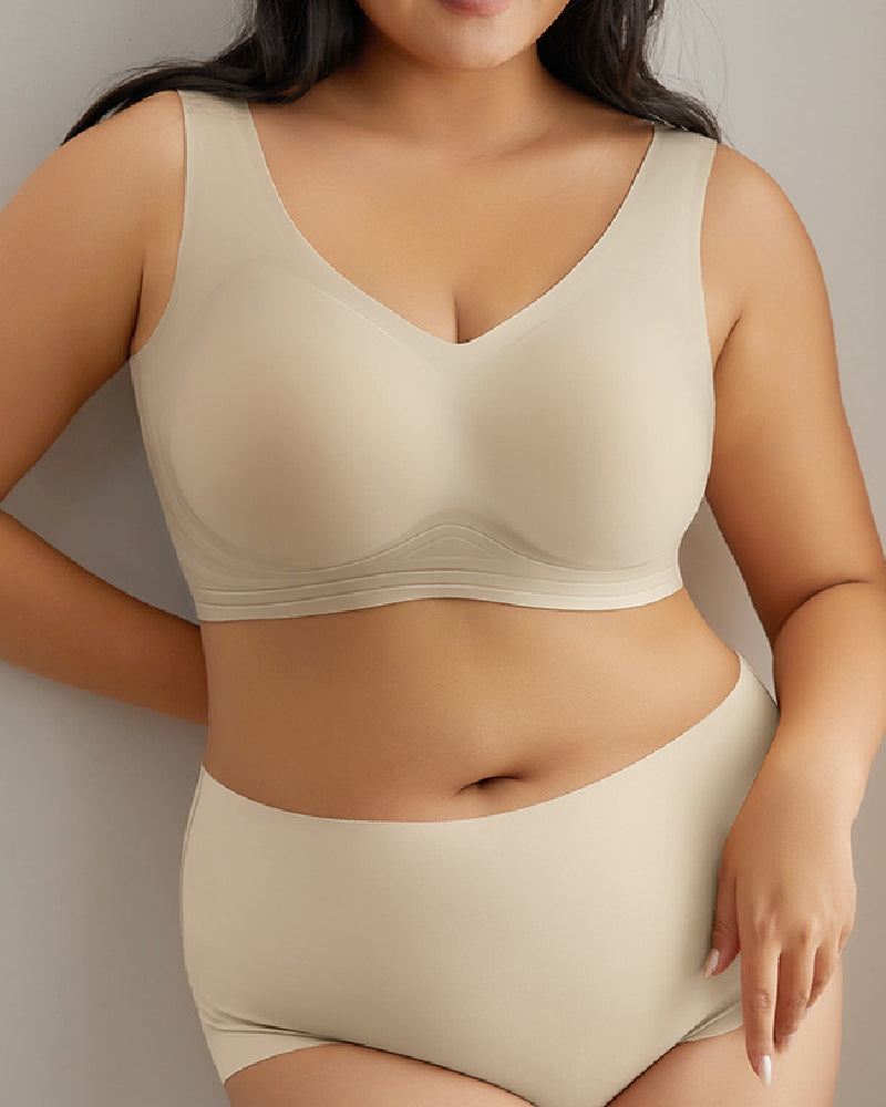 Women's Wirefree Underwear Set Seamless Ultra Comfort Daily Bras With High Waist Panties - By Qivii