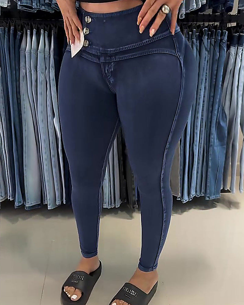 Shapshe® High Waisted Side Button Hip Lift Skinny Colombian Jeans - By Qivii