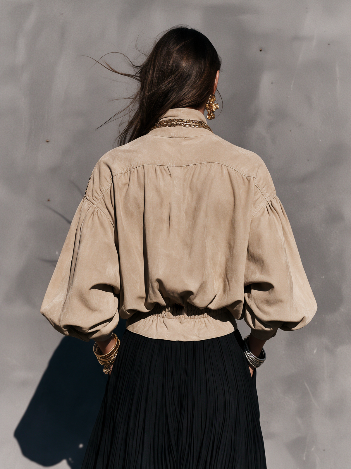 Women's Elegant Apricot Suede Long-Sleeve Cropped Jacket