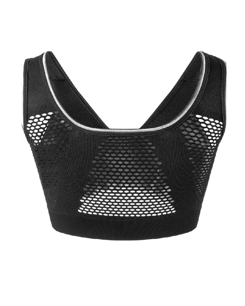 Women's Plus Size Front Buckle Solid Hollow Breathable Wireless Sports Bra - By Qivii