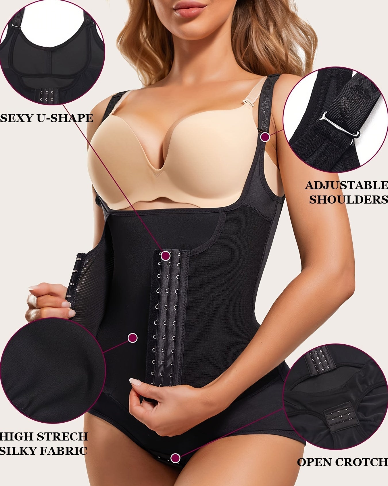 Women's Waist Trainer Bodysuit Tummy Control Slim Cincher Open Bust Shapewear - By Qivii