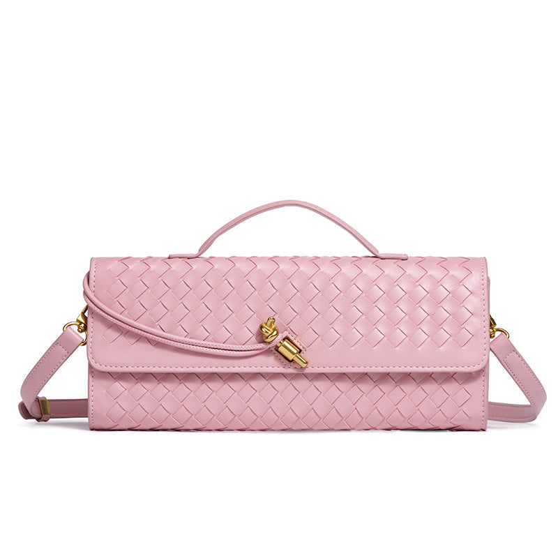 Women's Celestial Baguette Clutch - Kiss-Lock Woven Minaudière with Chain Strap
