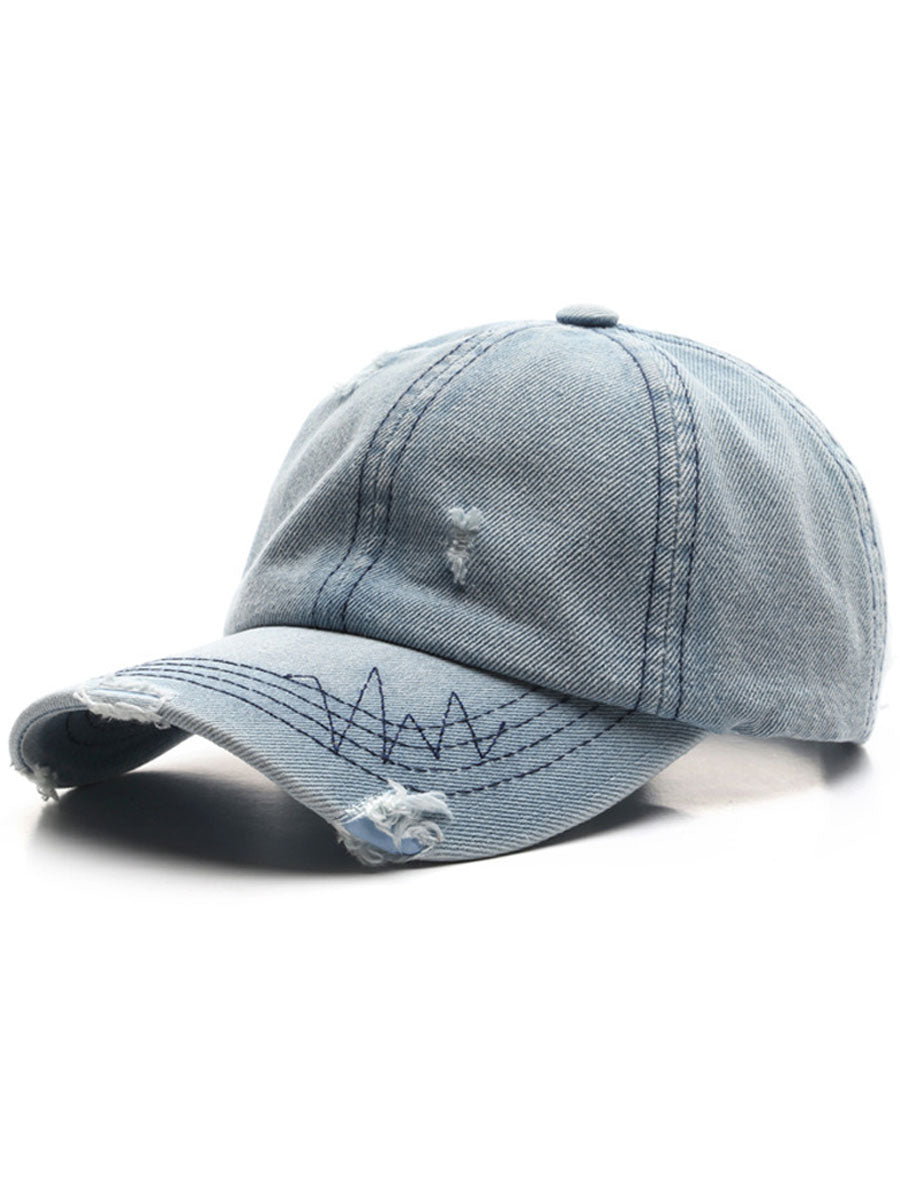 Fashion Retro Ripped Washed Distressed Denim Baseball Cap - By Qivii
