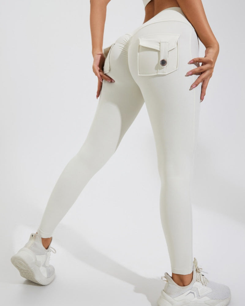 Peach Hip Fitness Leggings with Cargo Pockets - By Qivii