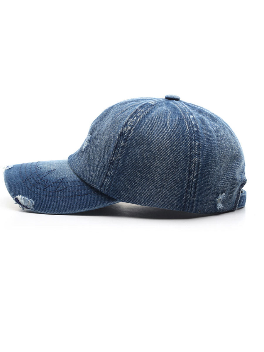 Fashion Retro Ripped Washed Distressed Denim Baseball Cap - By Qivii