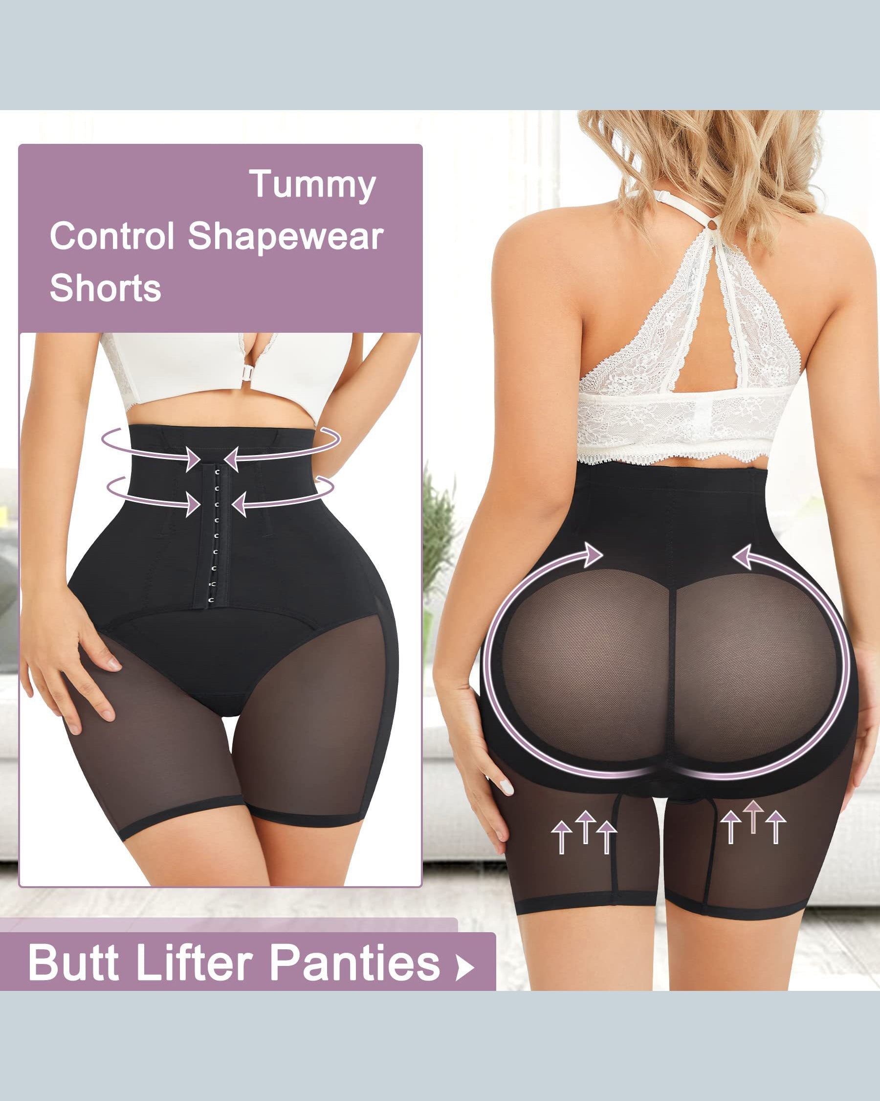 Double Tummy Control Faja Shorts High Waist Butt Lifter Thigh Slimmer Shaper Shorts - By Qivii
