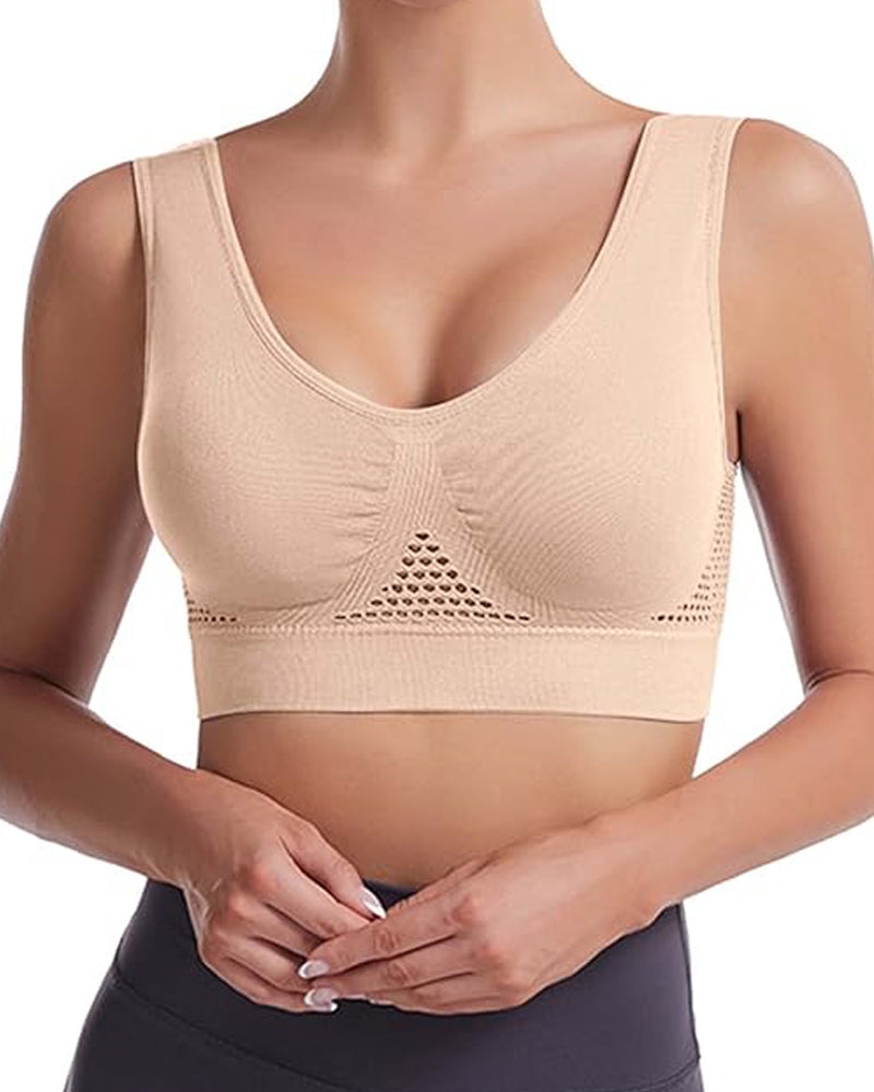 Women's Hollow Out Anti-Sagging High Support Sports Bra Breathable Yoga Top Bras - By Qivii
