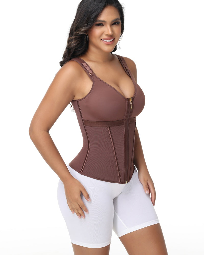 Shapshe® Women's Boned Latex Zipper Corset Tummy Control Body Shaper Vest With Bra - By Qivii