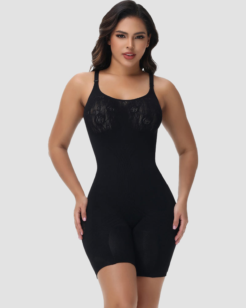 Shapshe® Rose Jacquard Thigh Slimmer Shapewear Seamless Sculpting Snatched Waist Bodysuit - By Qivii