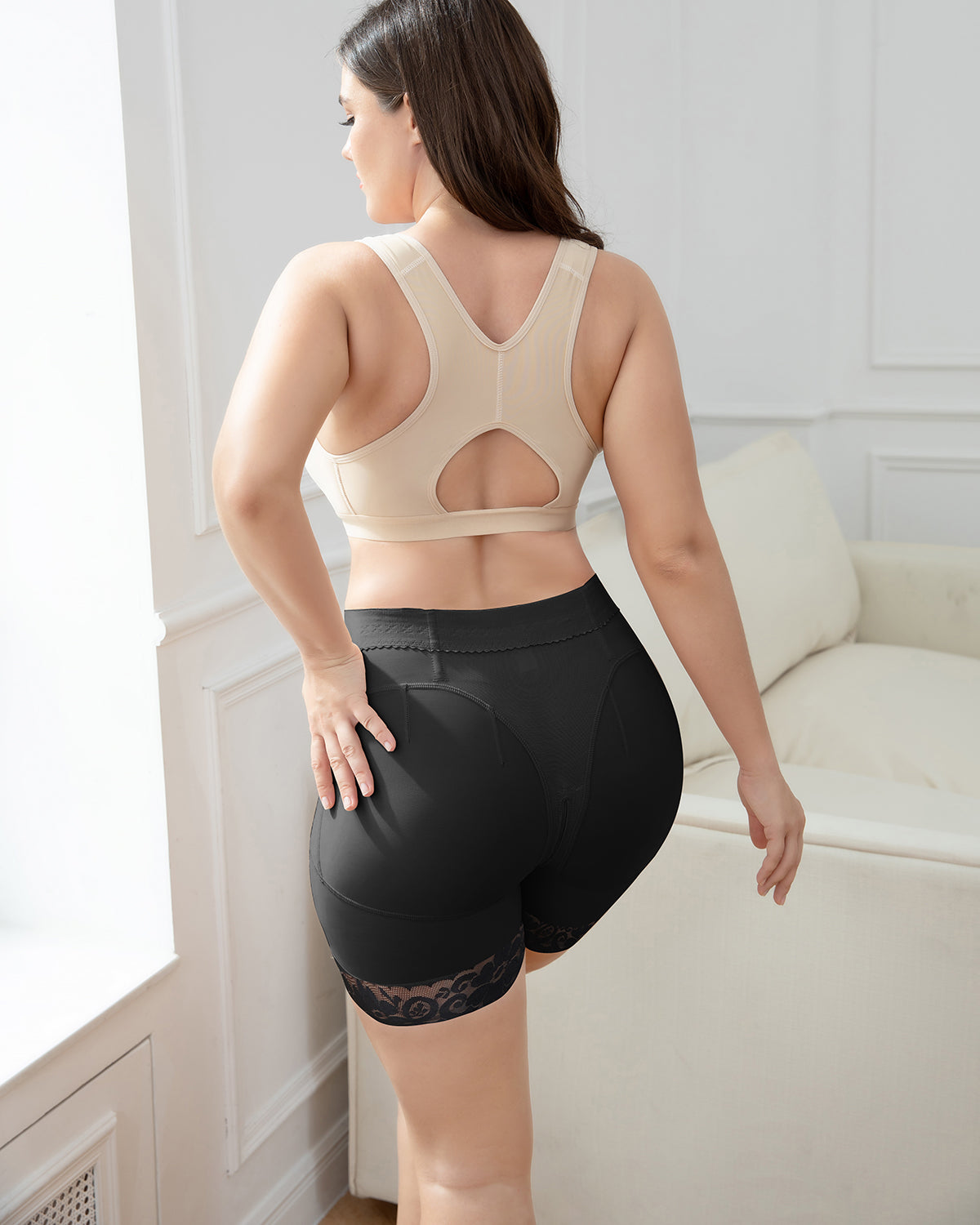 Shapshe® Black High Waist Butt Lifter Lace Shorts