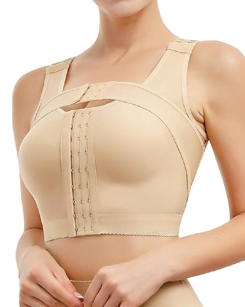 Front Closure Post Surgery Compression Shapewear Bra With Breast Support Belt - By Qivii