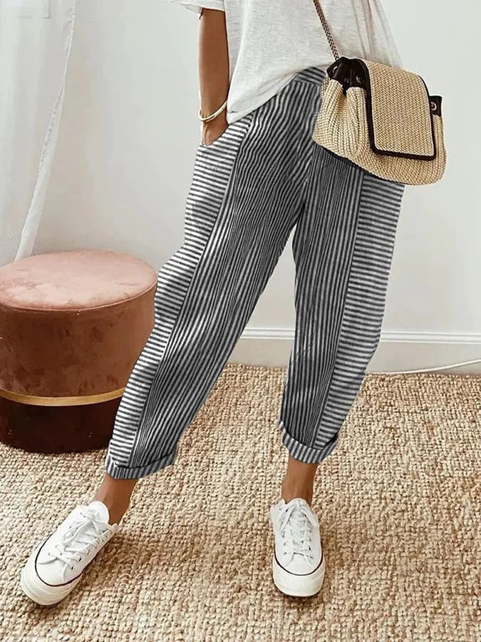 Amynelle | Striped Pants Loose Fit Cropped Summer Pants by Qivii