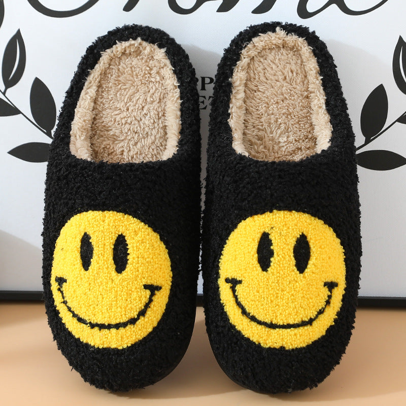 Fluffy Smile Slippers - Black
