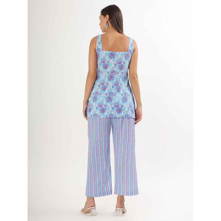 Sky Bloom Strappy Kurta Set - qivii