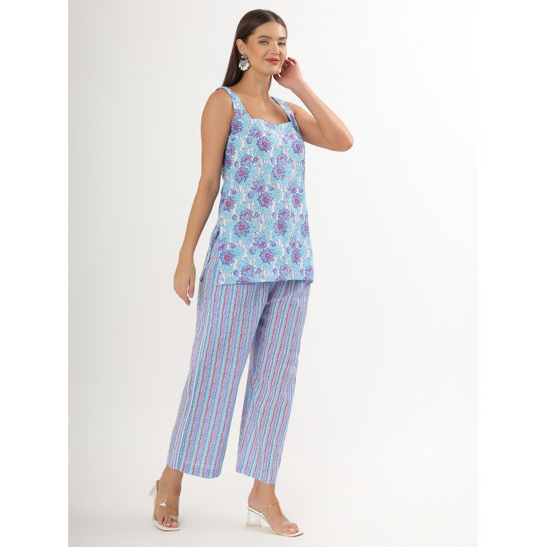 Sky Bloom Strappy Kurta Set - qivii