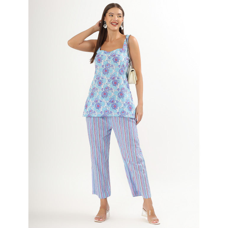 Sky Bloom Strappy Kurta Set - qivii