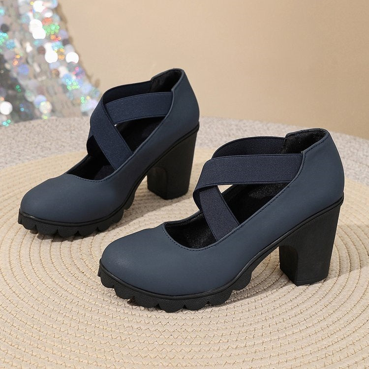 Women's Bootara Ainsley Mary Jane shoes with round toe, cross-strap, block heels, and chunky lug sole, size US 4-10.5