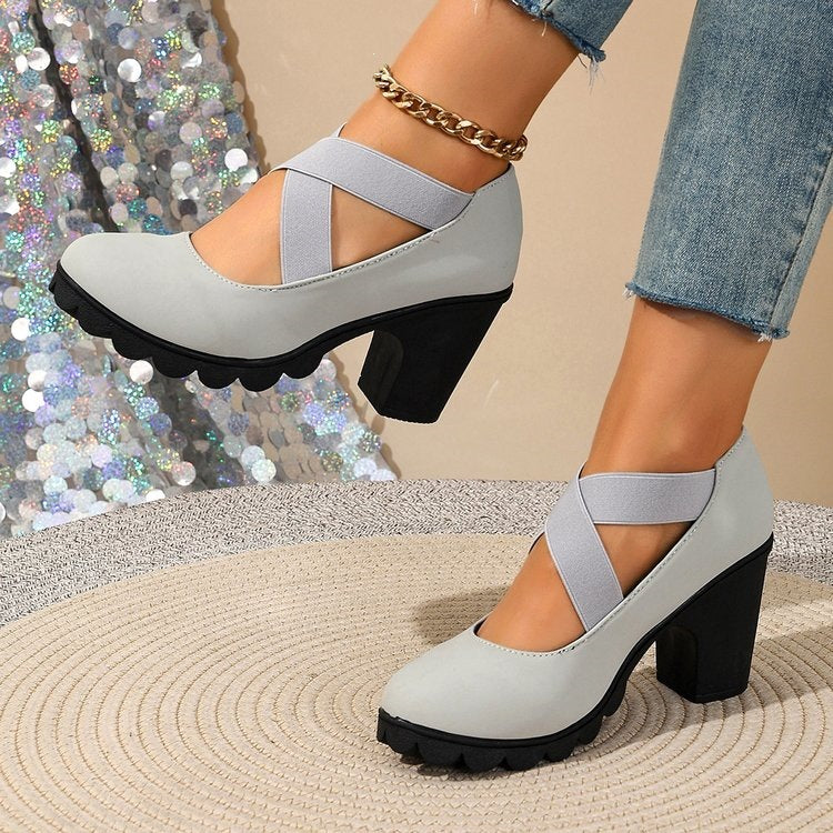 Women's Bootara Ainsley Mary Jane shoes with round toe, cross-strap, chunky lug sole, and block heels in US sizes 4-10.5.