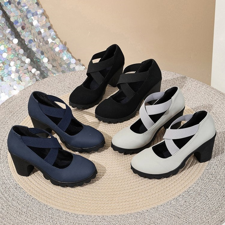 Women's Ainsley Mary Jane shoes by Bootara with round toe, cross-strap, chunky lug heel, and stylish block heel in US sizes 4-10.5.
