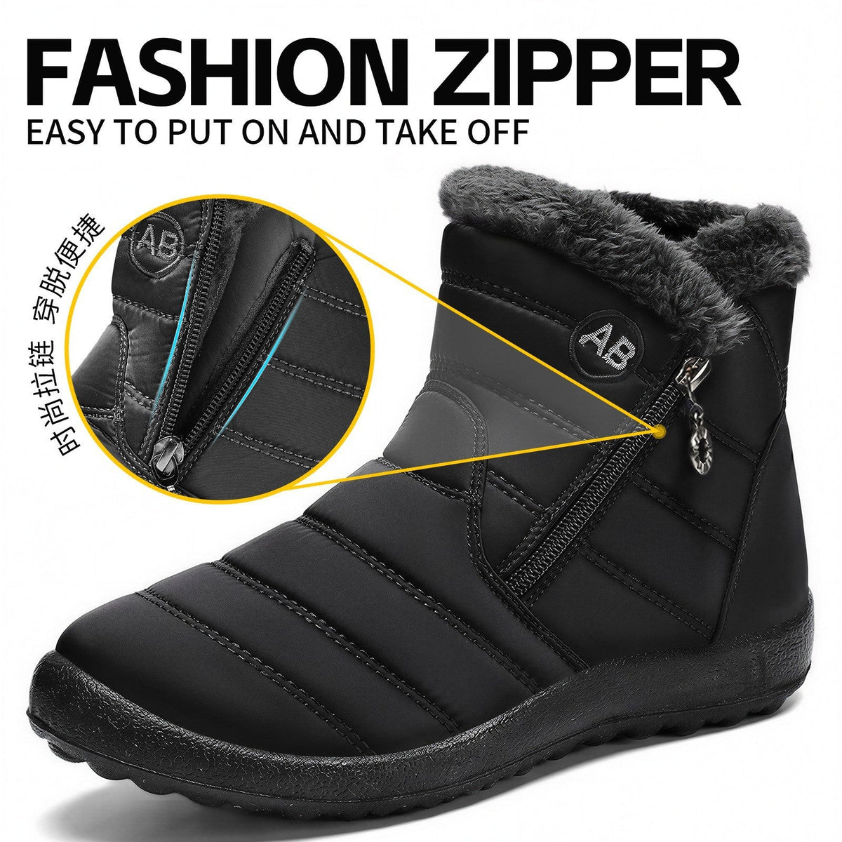 Black Women's Norwyn Snow Boots by Bootara with water-resistant exterior, fleece lining, high-top design, and side zipper.